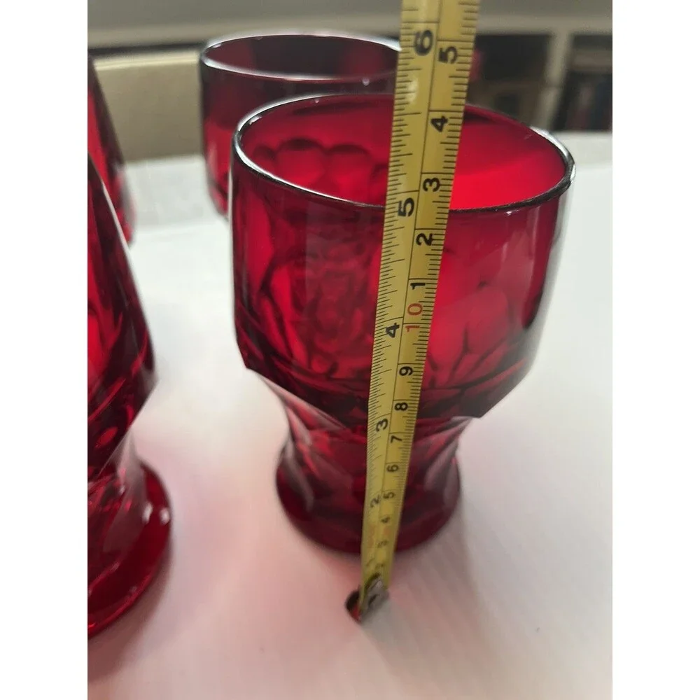 Vintage Red Ruby GEORGIAN Tumblers GLASS Glasses HONEYCOMB Thumbprint MCM